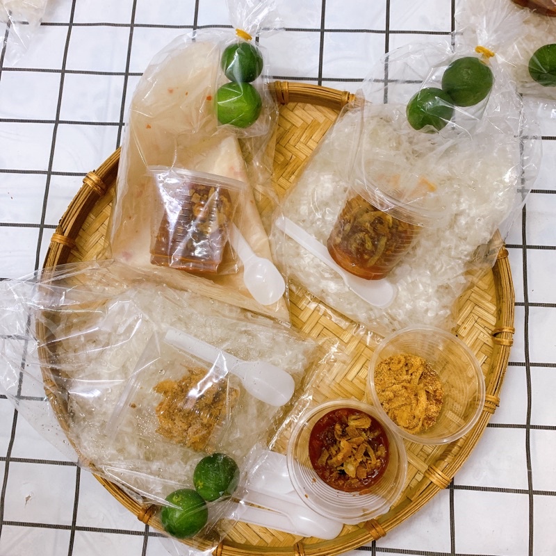 Bánh Tráng Sợi Phơi Sương Dẻo Chấm Muối Hành Phi Cay Cay Không Dầu Mỡ Tíc Tắc