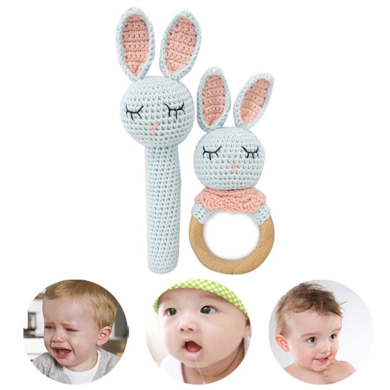 Bộ 2 Đồ Chơi Vòng Gặm Nướu Hình Thỏ DIY Dành Cho Bé Sơ Sinh Mọc Răng