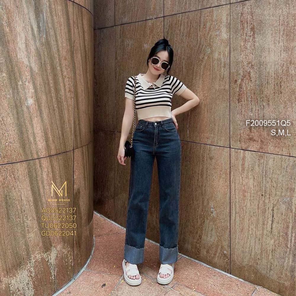 Quần jean dài ống suông lật lai lưng cao hàng đẹp!