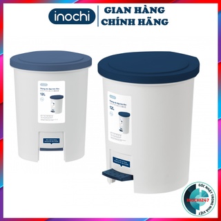 Thùng rác đạp chân tròn inochi, thùng rác văn phòng nắp tròn hiro 6l, 12l