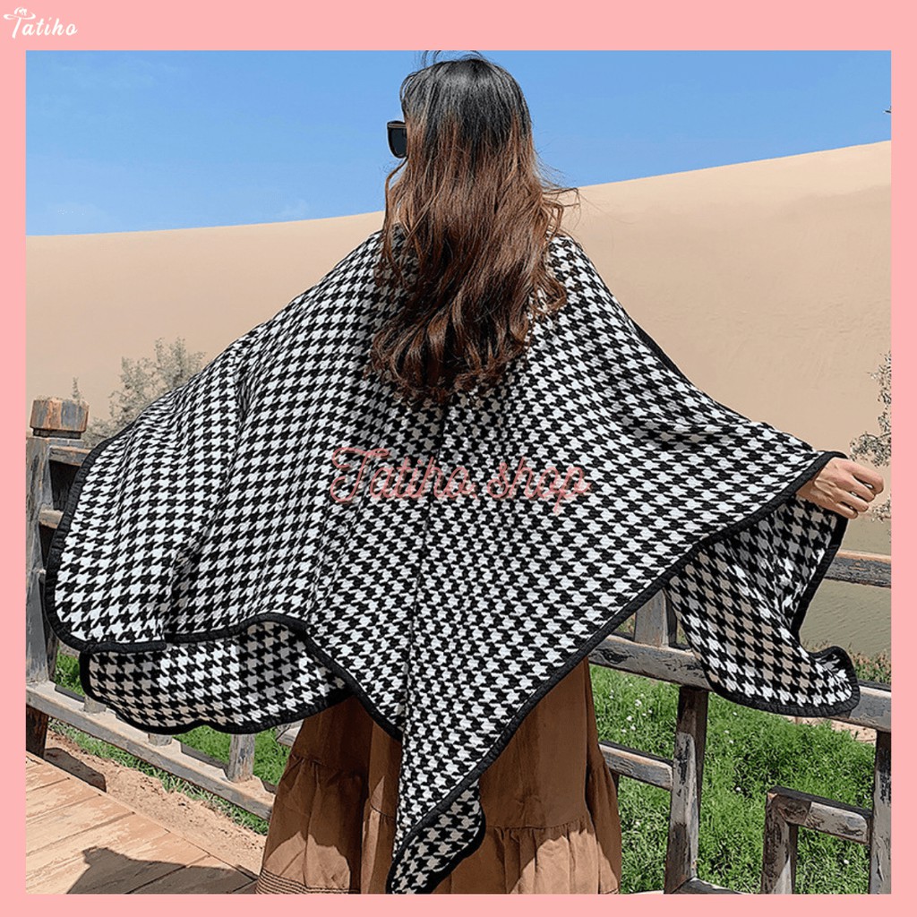 [Hàng Xịn, Giá Tốt] Khăn Choàng Cổ (Khăn Cashmere) Len Cao Cấp Houndstooth Viền Đen Thời Trang Thu Đông - Mã KLN05