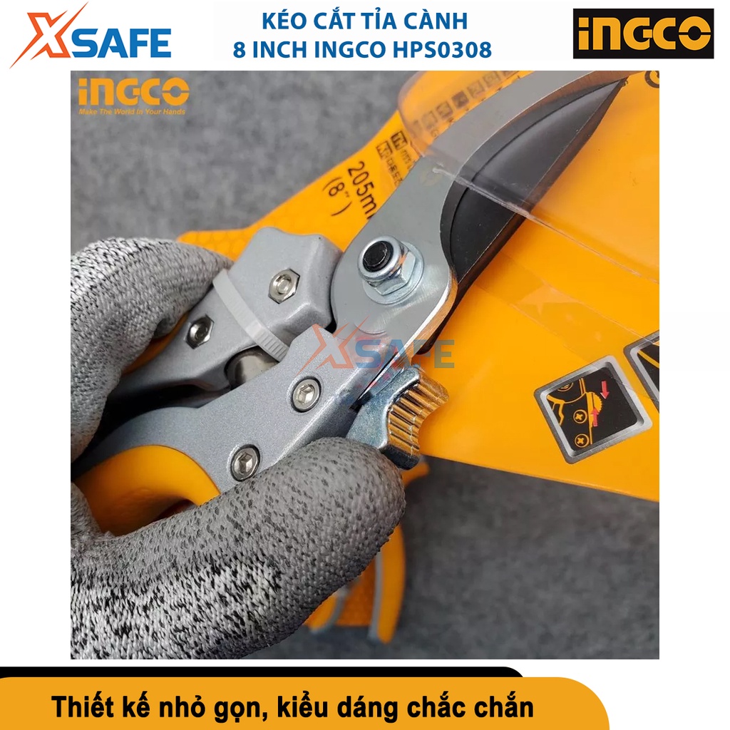 Kéo cắt cành cây 8.5''/220mm INGCO HPS0308, tay nhựa mềm TDR bên trên, lưỡi kéo chất lượng cao - [CHÍNH HÃNG][XSAFE]