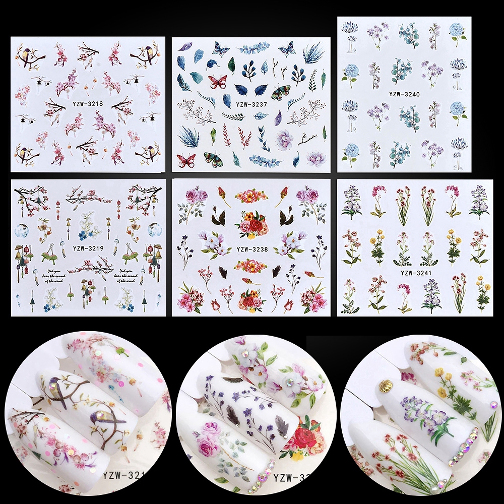 Miếng dán họa tiết hoa lá 3D dùng cho trang trí móng tay nghệ thuật