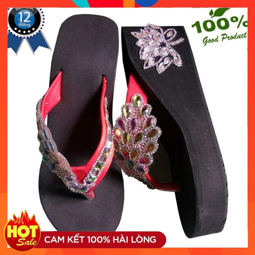 (Bảo Hành 12 Tháng) DÉP QUAY KẸP HỌA TIẾT HÌNH CHIM CÔNG DÁN GÓT HOA SEN CAO 7CM HÀNG CHUẨN