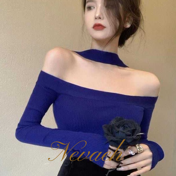 Áo Dệt Kim Tay Dài Trễ Vai Thời Trang Thu Đông Dành Cho Nữ