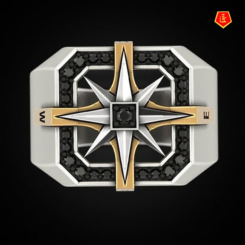 Nhẫn Mạ Bạc S925 Hình La Bàn Phong Cách Retro Cho Nam