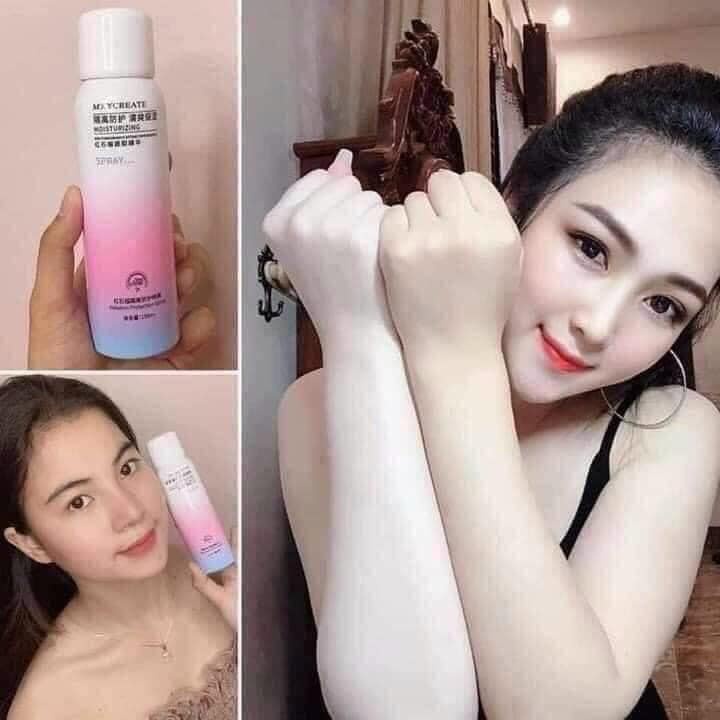 Xịt chống nắng trắng da Maycreat 150ml lên tone cho da mặt body dạng nước phun sương hàng nội địa Trung