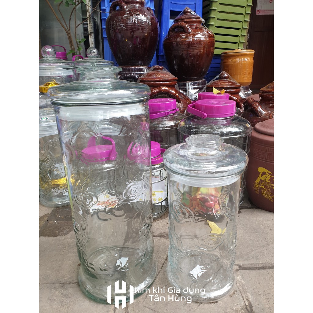 Bình Ngâm Rượu 10Lít, 19Lít Có Hoa Văn Dáng Trụ Rồng - Không Van