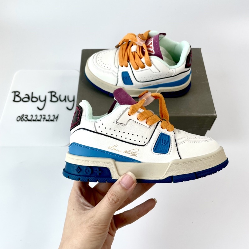 GIÀY THỂ THAO CHO BÉ , GIÀY SNEAKER BÉ TRAI VÀ BÉ GÁI DÂY XANH VÀ DÂY CAM ( LV22192)