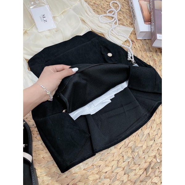 Set áo trễ vai bánh bèo voan mix chân váy nhung đính cúc form chất siêu đẹp❤️ | BigBuy360 - bigbuy360.vn