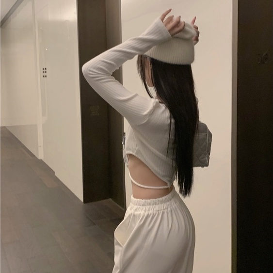 QADCOL Áo thun lửng tay dài màu sắc trẻ trung sành điệu cho phái nữ