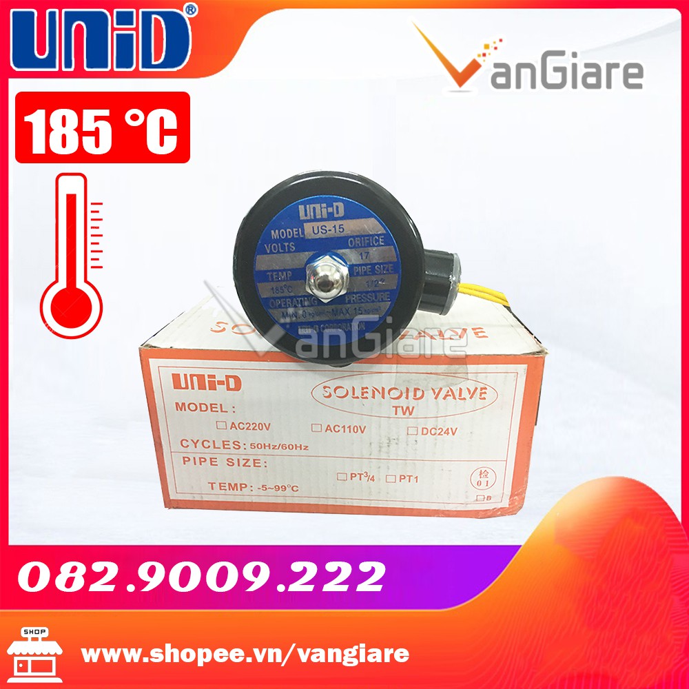 Van điện từ chịu nhiệt hơi, nước nóng 21mm US15 Unid 24/220v