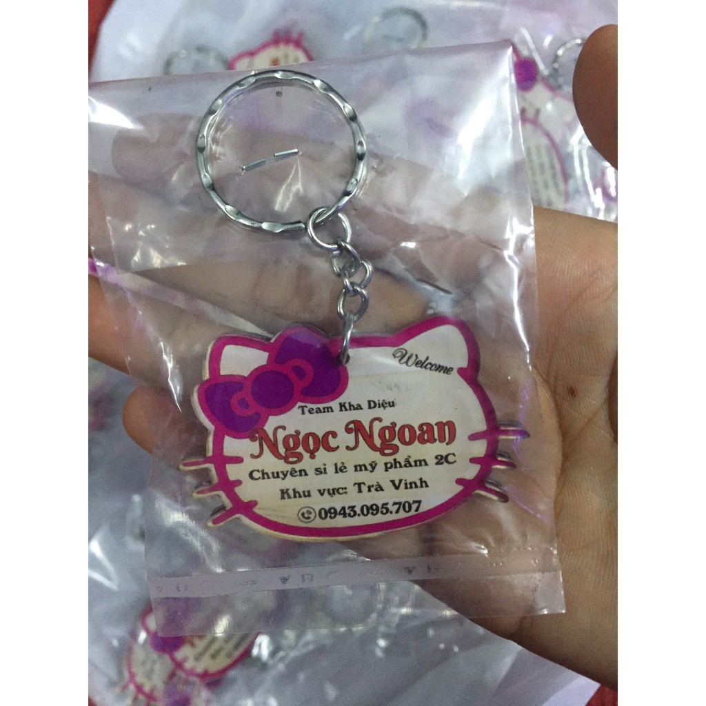 Móc khóa mica - in thông tin Shop - Khung Hello Kitty cute