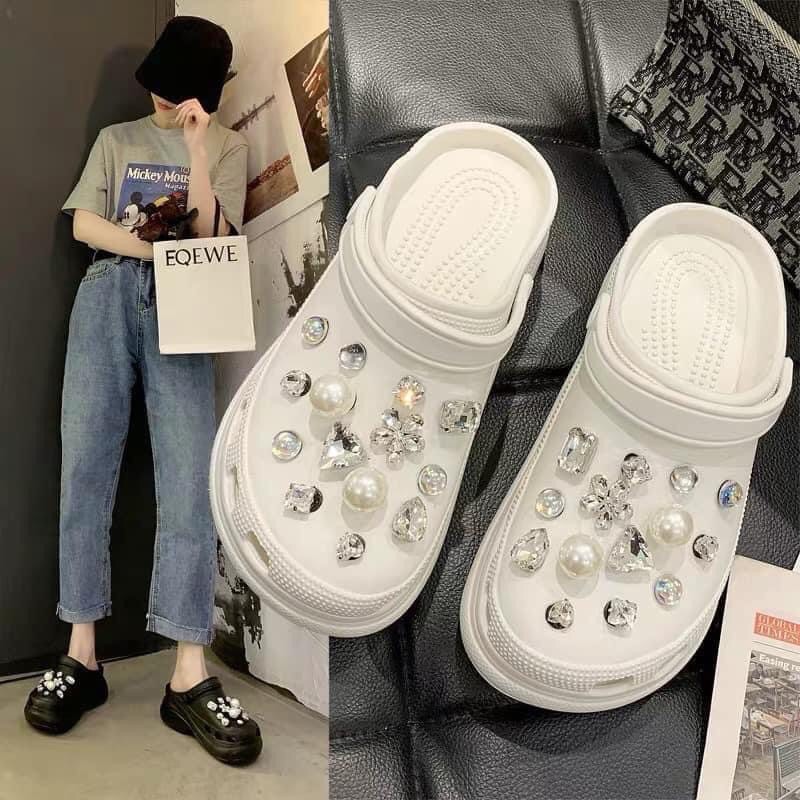 Dép cross đính đá độn đế 6cm ( có ảnh video thật )