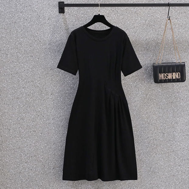 [Linin] Đầm Xếp Ly Tay Ngắn Dáng Ôm Cỡ Lớn Phong Cách Mới Mùa Hè Cho Nữ @ -