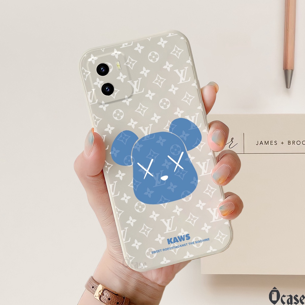 Ốp lưng Vivo Y15s / Y15A / Y10 / Y01 / T1 / IQOO U5X / Y02s / Y16 / Y22 in hình gấu  cạnh viền vuông có bảo vệ camera