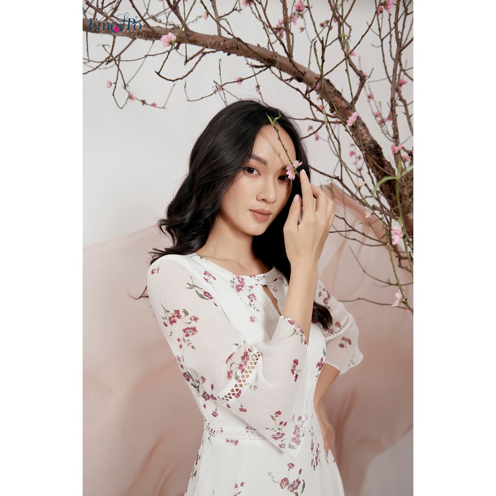 Đầm cổ tròn, tay lửng xòe Emspo DM3600 (Trắng, Tím than)