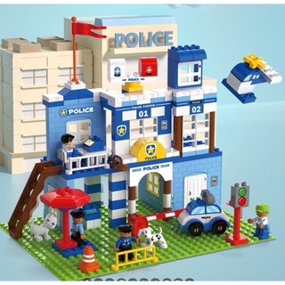 Lắp ráp xếp hình Đồn cảnh sát, cứu hỏa, công trình đồ chơi cho bé