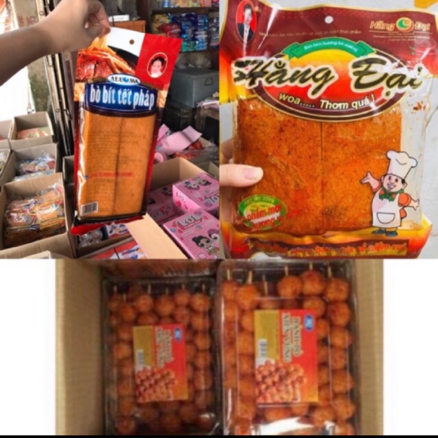 Sỉ combo set ăn vặt gồm 1 bò bita tết,1 sườn cay hằng đại , 1 bò xiên vừng