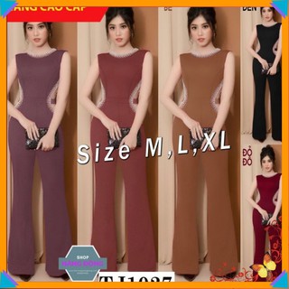 Jumpsuit Dài 🌸FREESHIP🌸 Jum dài ống suông eo phối lưới be đính hột xinh xắn TJ1027