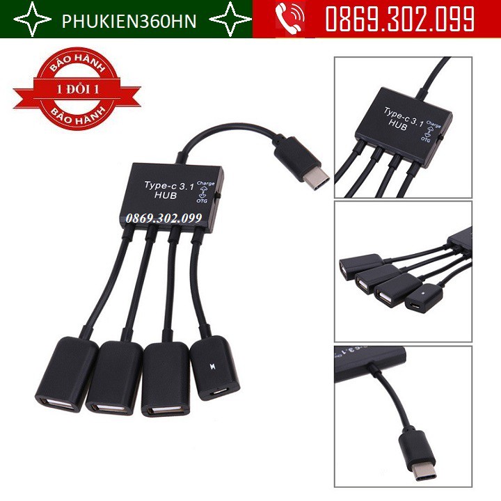 Cáp OTG Type-C ra 4 cổng USB Hub OTG Type-C