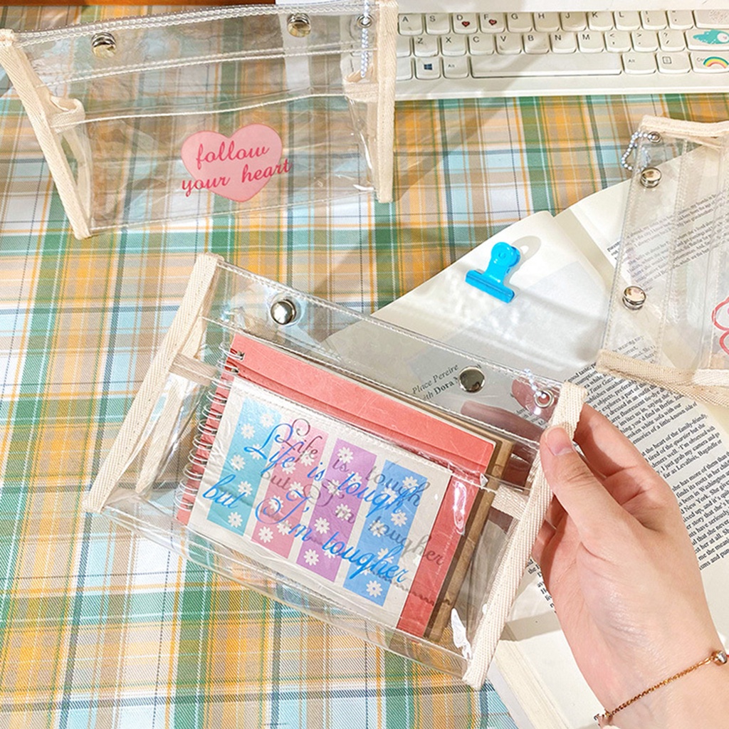 Túi Đựng Bút/Mỹ Phẩm Bằng PVC Trong Suốt In Hoạt Hình Kiểu Hàn Quốc Dễ Thương