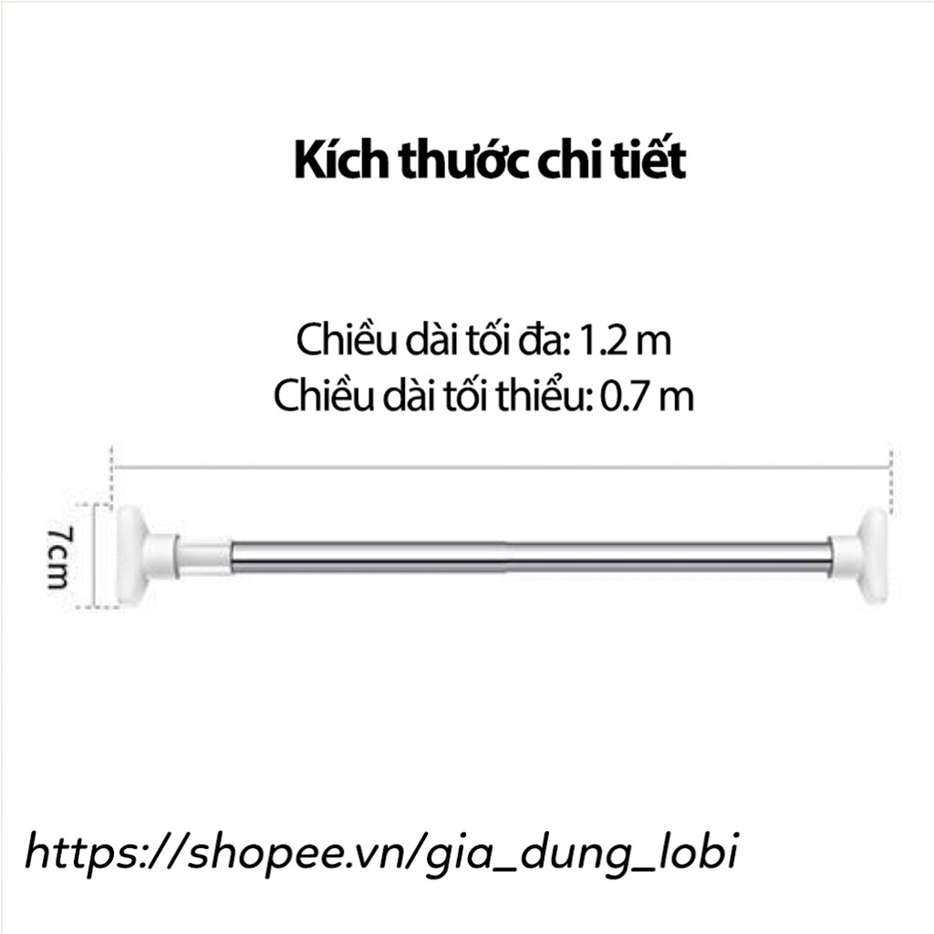 Thanh treo quần áo gắn tường không cần khoan thanh inox treo tủ quần áo rèm cửa size 70/120cm, 90/160cm