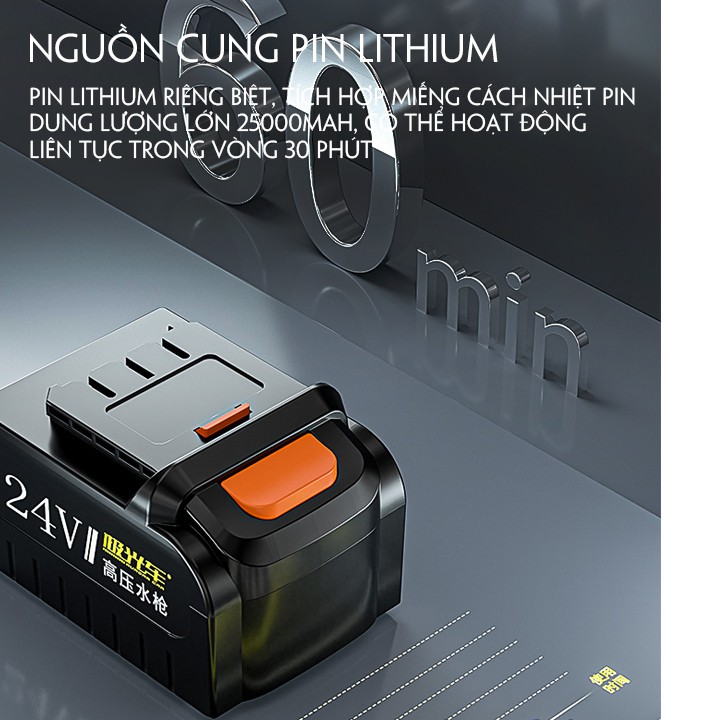 Máy bơm rửa xe, máy rửa xe oto dùng pin 48v, sự dụng trong 3 tiếng liên tục bảo hành 12 tháng