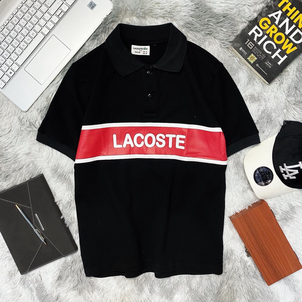 Áo thun Polo Nam VNXK Lacoste Sọc ngang trước ngực, vải cá sấu cotton cao cấp, form slimfit