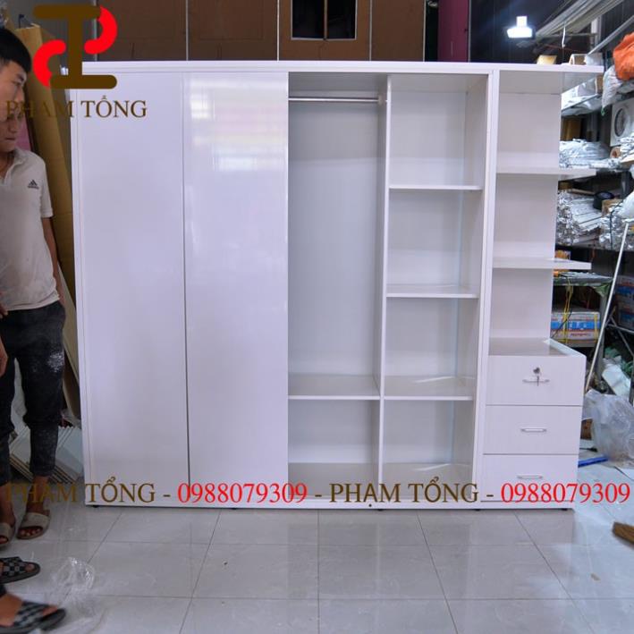 Tủ quần áo 4 cánh lùa kèm kệ trang trí  Miễn phí giao hàng
