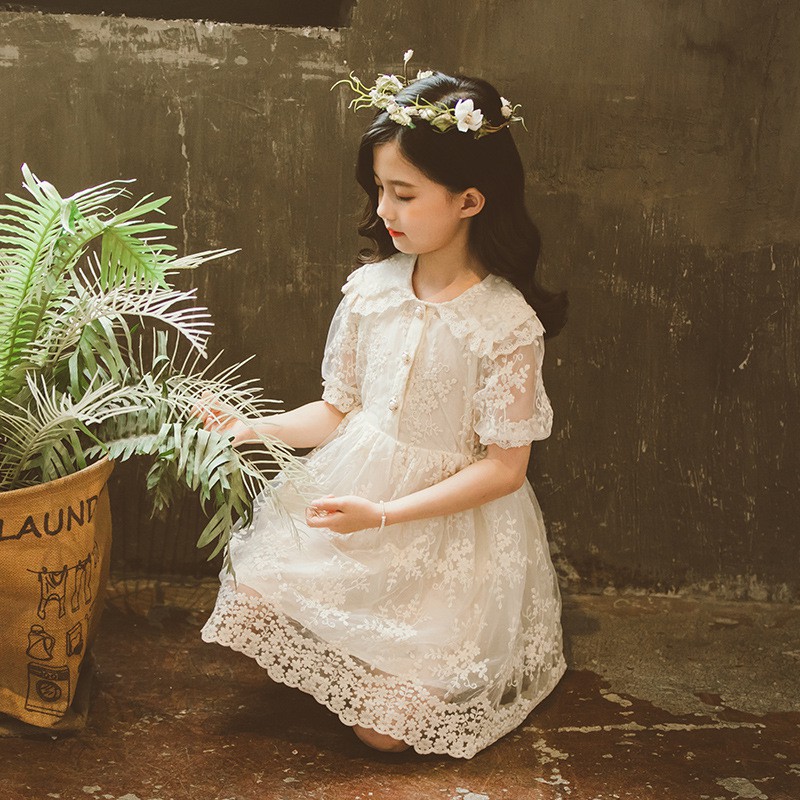 Váy công chúa bé gái màu trắng kem