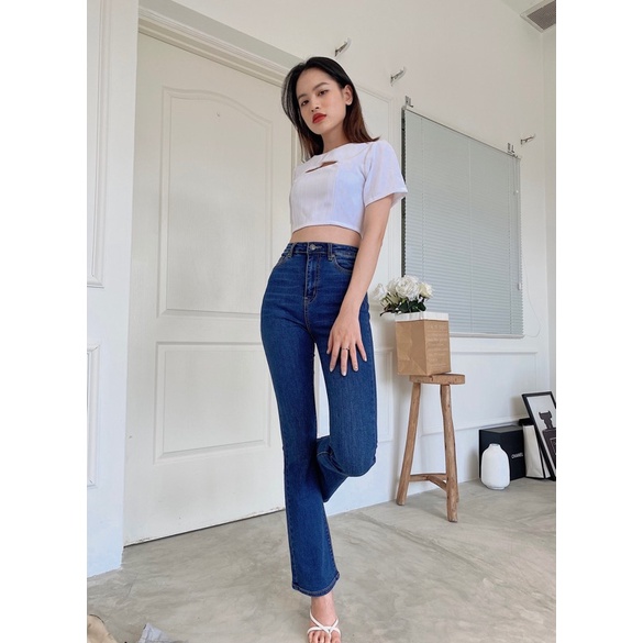 Quần jeans nữ loe lưng cao,REVERCLOTHINGS tôn dáng, Super high waisted, quần bò nữ