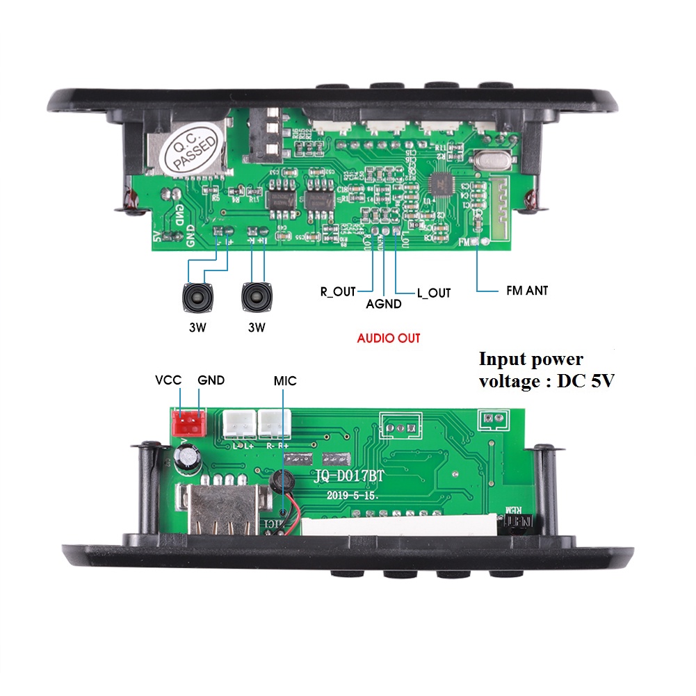 Bảng Mạch Giải Mã MP3 5V Với Mô Đun Âm Thanh Bluetooth 5.0 Không Dây Hỗ Trợ Usb, Aux, Tf, Fm Radio, Phụ Kiện Xe Hơi