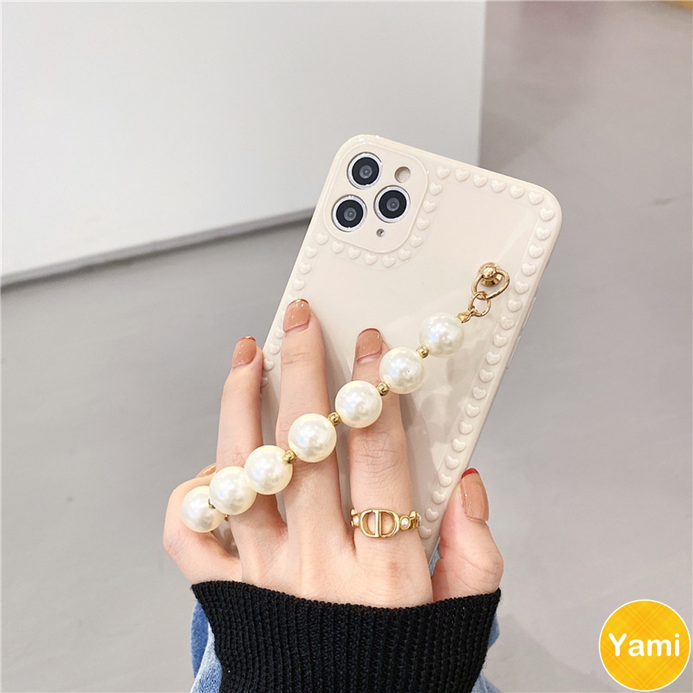 Ốp điện thoại TPU dẻo có dây đeo đính ngọc trai trắng cao cấp dành cho Iphone 13 11 pro max x xr 8 7 plus | BigBuy360 - bigbuy360.vn