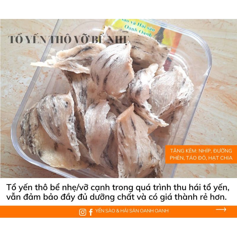 100gr Yến Sào thô Nha Trang - Tổ yến thô gãy vỡ, bể miếng lớn nguyên chất - Tặng nhíp và đồ chưng