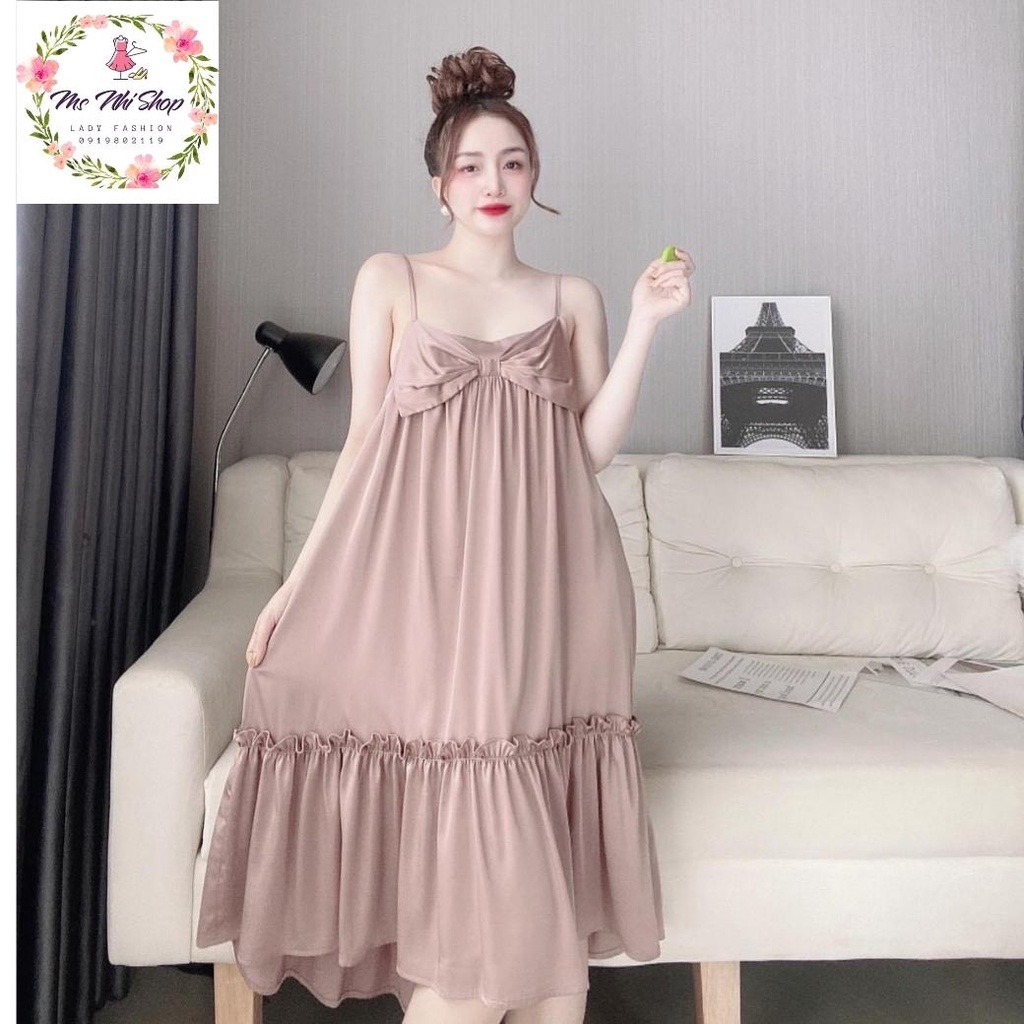 Đầm ngủ hai dây , Đầm lụa Latin lụa cao cấp [ảnh thật]