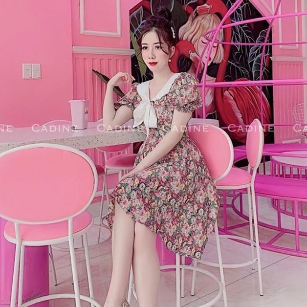 Đầm Nữ Hoa Nhí Vintage Váy Chữ A Tay Ngắn Chiết Eo Khóa Lưng Ulzzang Hottrend