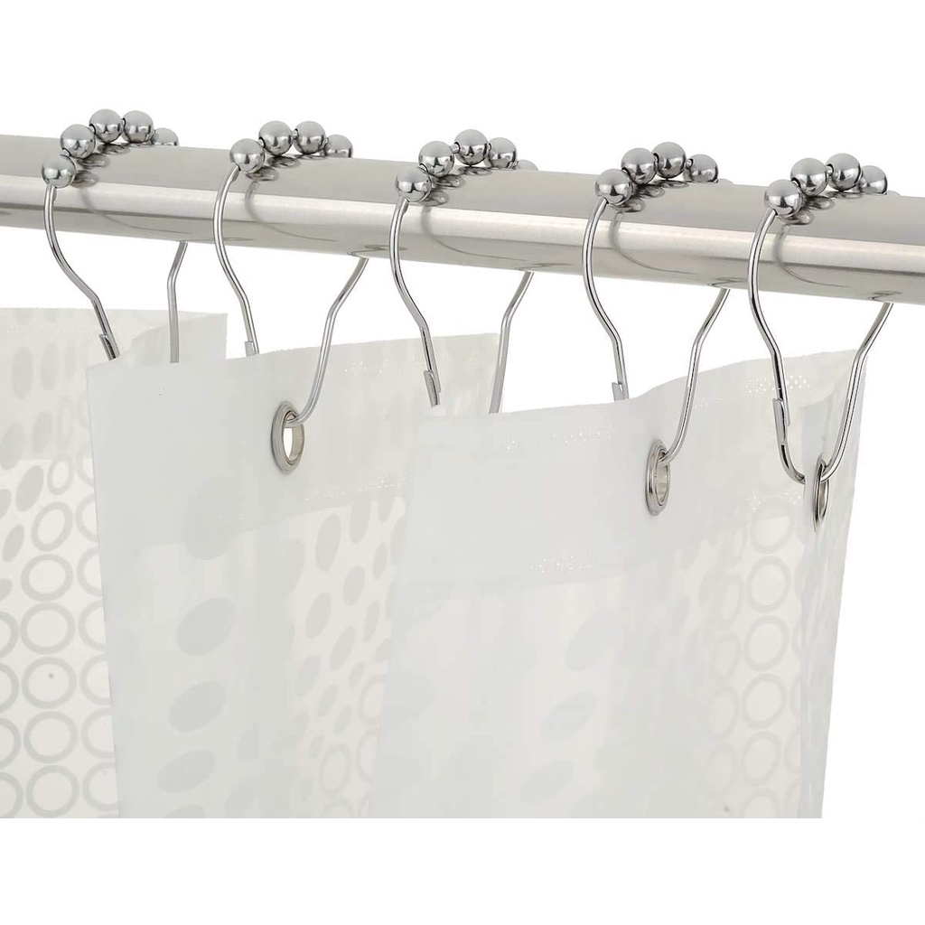 Bộ 12 móc treo rèm nhà tắm có 5 bi lăn, Inox không gỉ, tiện lợi
