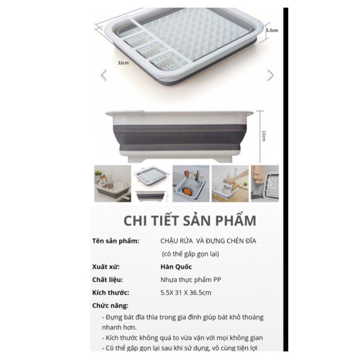 Chậu úp chén bát, giá úp cốc, đũa thìa gấp gọn kiêm chậu rửa, sản phẩm 2 trong 1 thông minh [CHẬU ÚP]