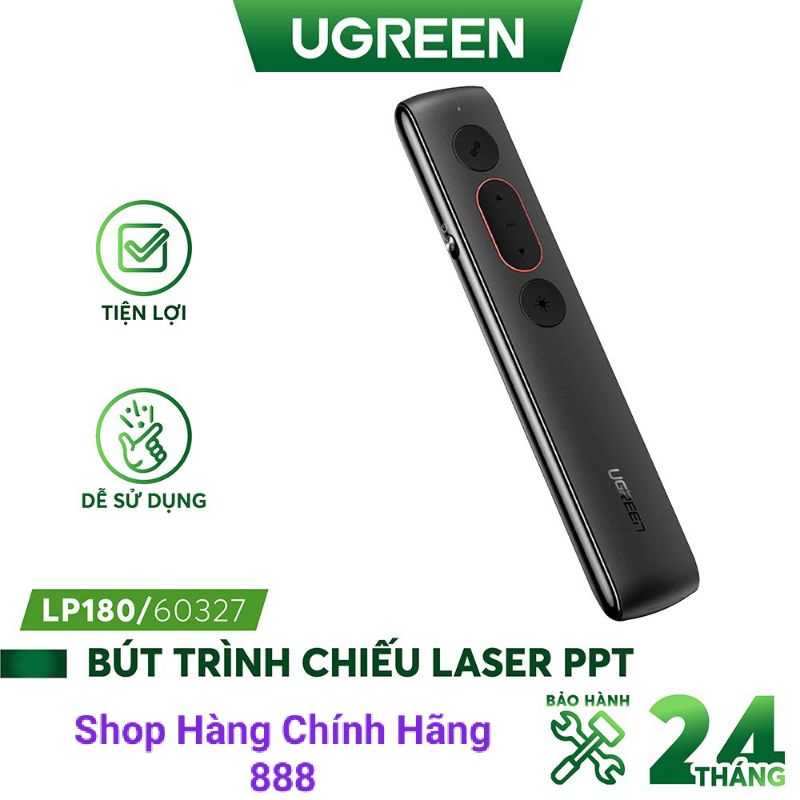 Bút trình chiếu PowerPoint Laser Ugreen 60327 LP180 không dây điều khiển từ xa 100m (sử dụng pin AAA) - Hàng Chính Hãng
