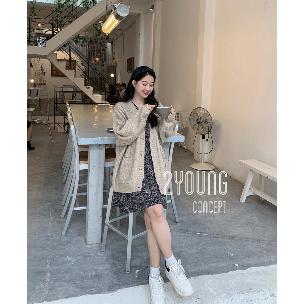 [2YOUNG] [ẢNH THẬT SHOP CHỤP] Áo cardigan len vặn thừng dọc áo, 2 túi bụng A1440