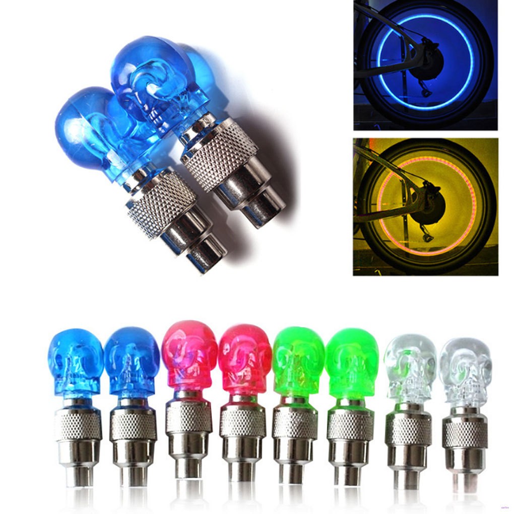 Set 2 Đèn Led Gắn Van Bánh Xe Đạp / Mô Tô Hình Đầu Lâu