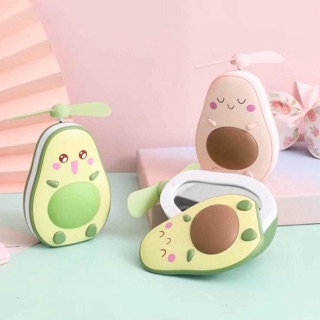 Quạt mini trái bơ kèm gương đèn led