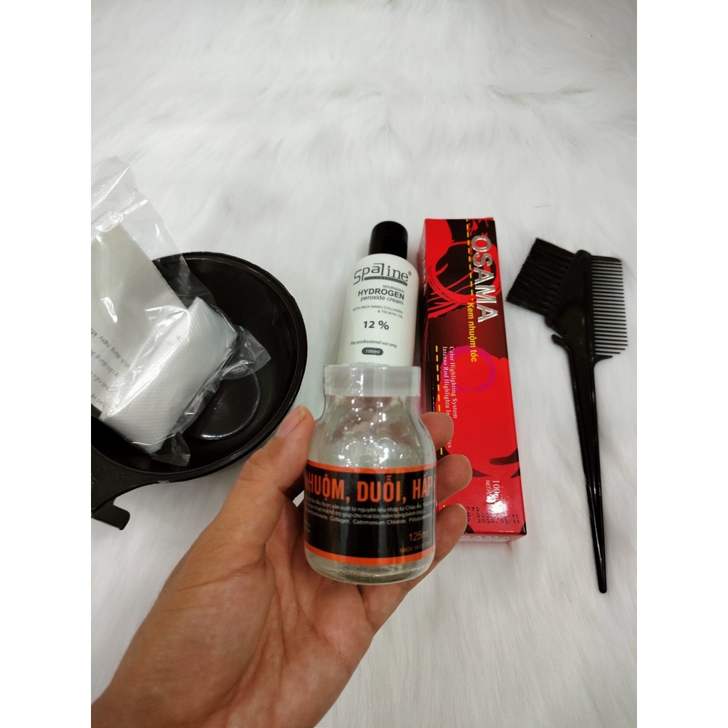 Combo màu nhuộm Osama+100ml oxy+bao tay+lược+chén nhuộm+tinh dầu và hướng dẫn sử dụng