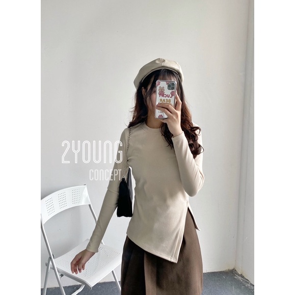 [2YOUNG] [ẢNH THẬT SHOP CHỤP] Áo len nhung xẻ gấu A1504