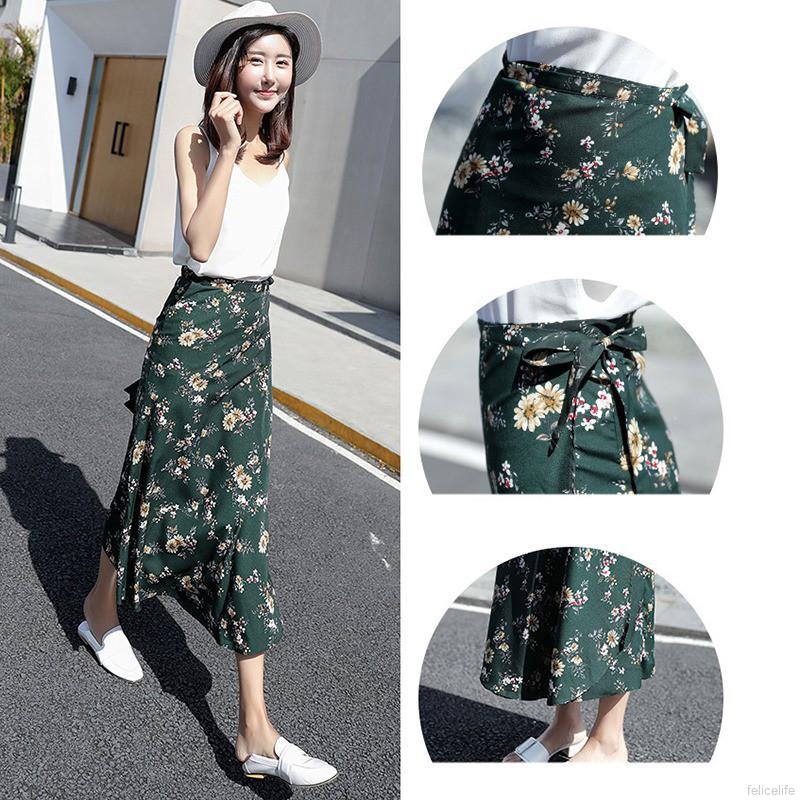 Chân váy chất Chiffon hoạ tiết hoa thiết kế xẻ quyến rũ