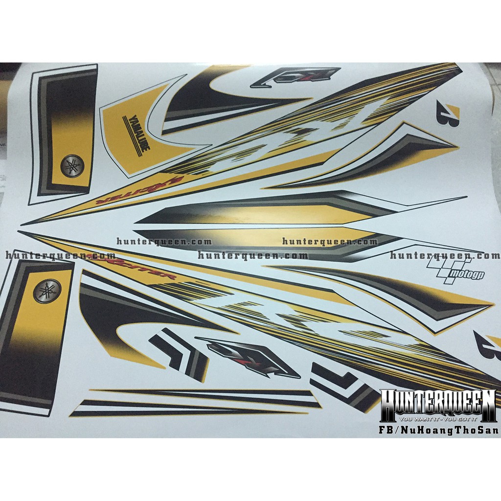 Tem rời Exciter 135 RC đời 2006-2010. Dán xe vàng đen. Thiết kế theo yêu cầu