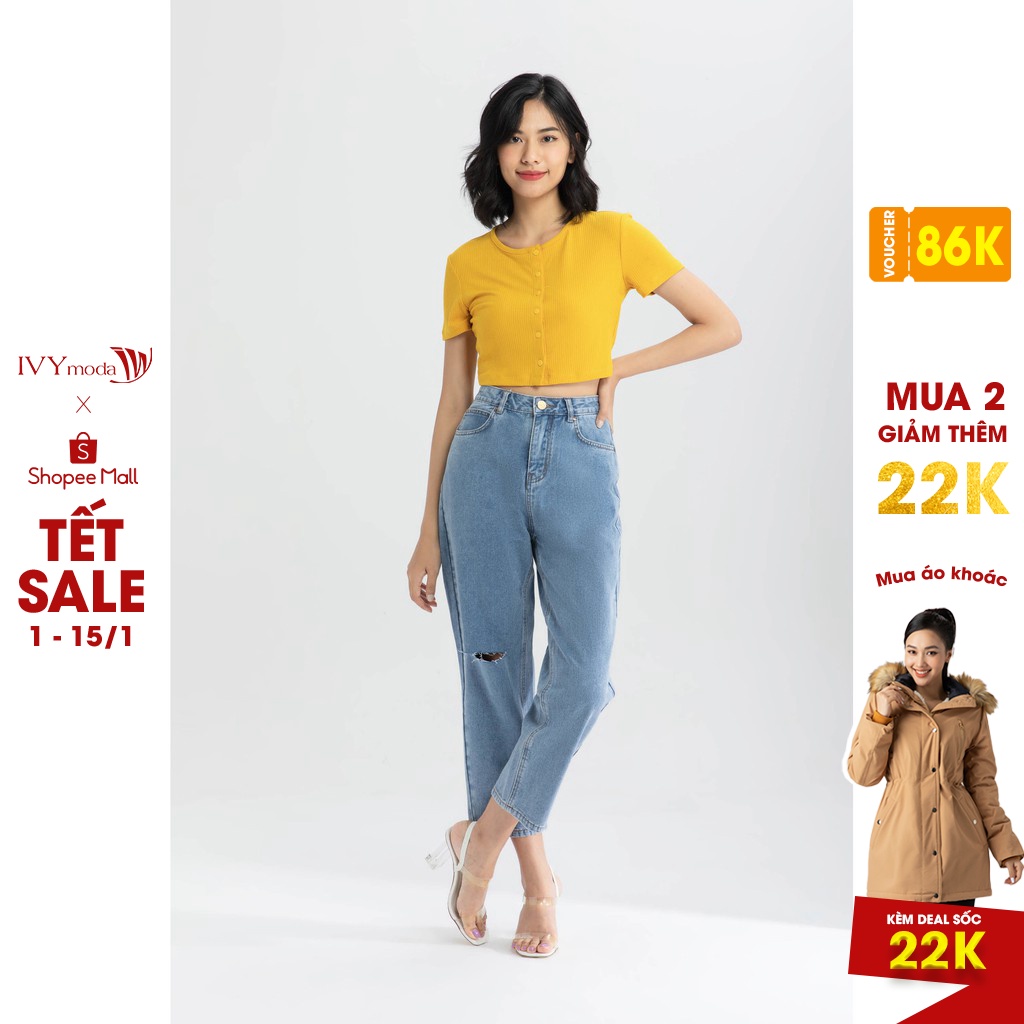 [NHẬP WABRTL5 GIẢM 10% TỐI ĐA 50K ĐH 250K ]Quần bò ống đứng nữ IVY moda MS 25B8005