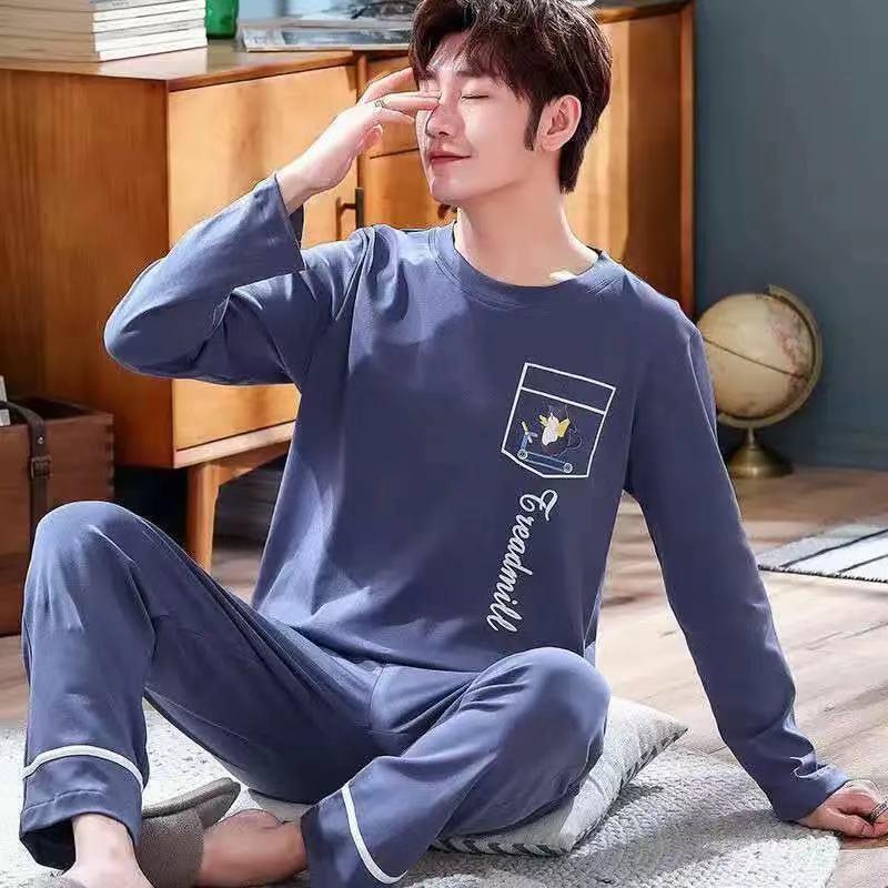 Bộ Đồ Ngủ Cotton Tay Dài Dáng Rộng Cỡ Lớn Thời Trang Xuân Hè Cho Nam