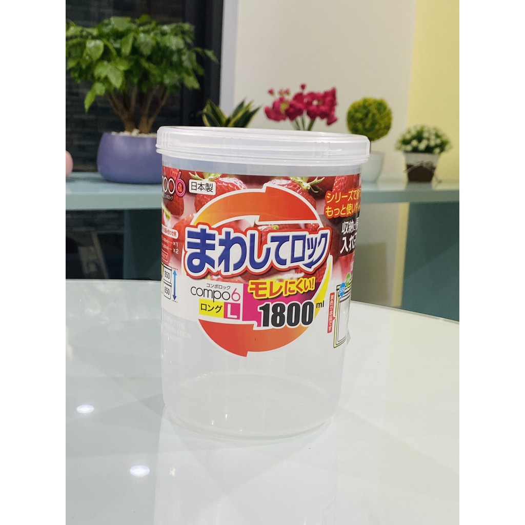 Hộp nhựa đựng thực phẩm, đồ khô dáng tròn nắp vặn Sanada Nội Địa Nhật Bản 1L và 1,8L